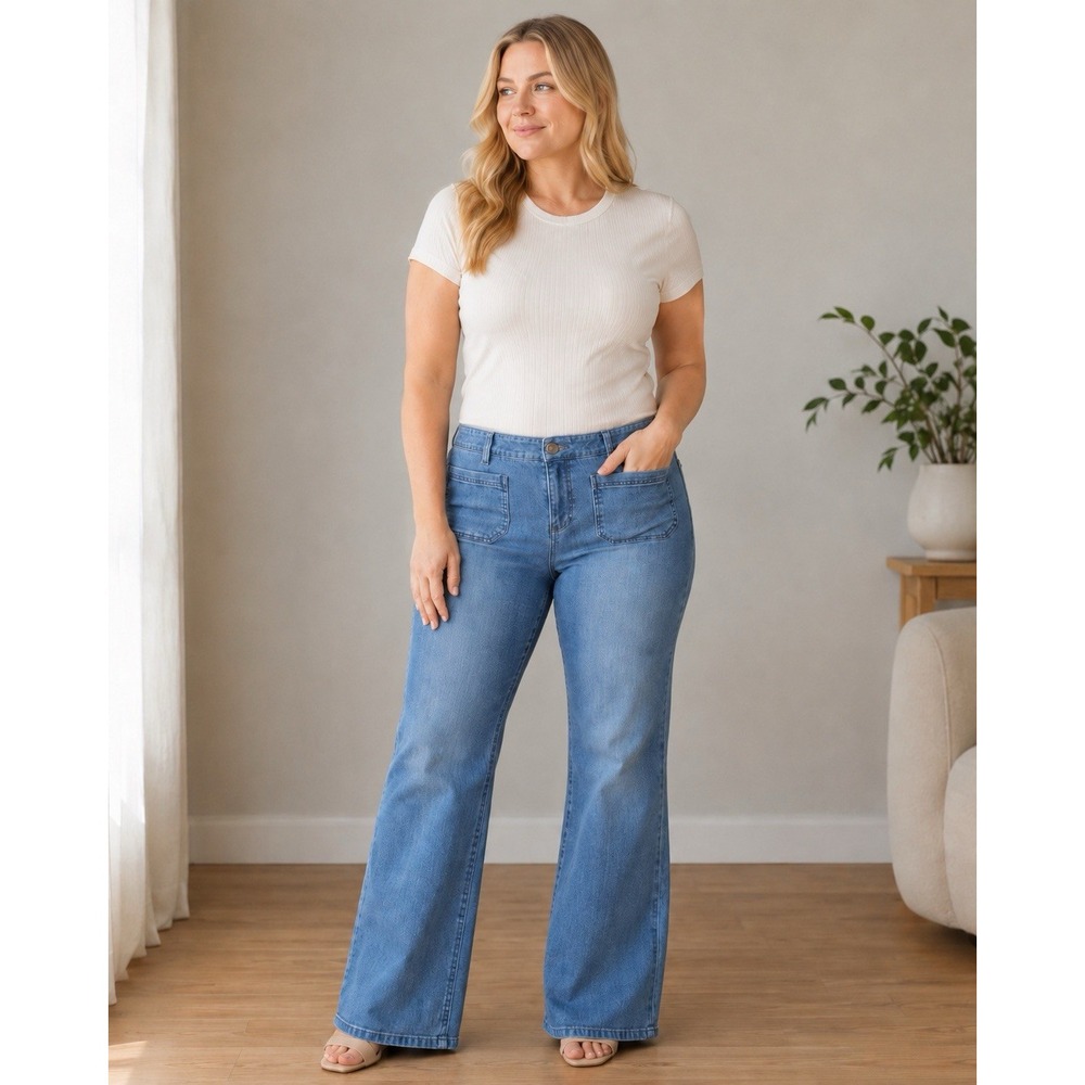 Tommy Hilfiger Blue Mid Rise Regular Fit Bootcut Slight Flare Jeans 12 RN 109835